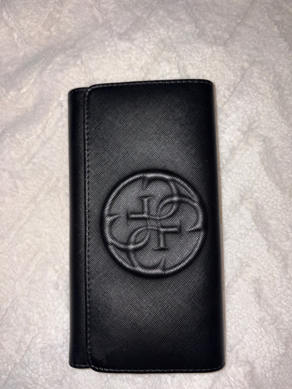 Black Women’s Leather Long Wallet with Embossed Logo